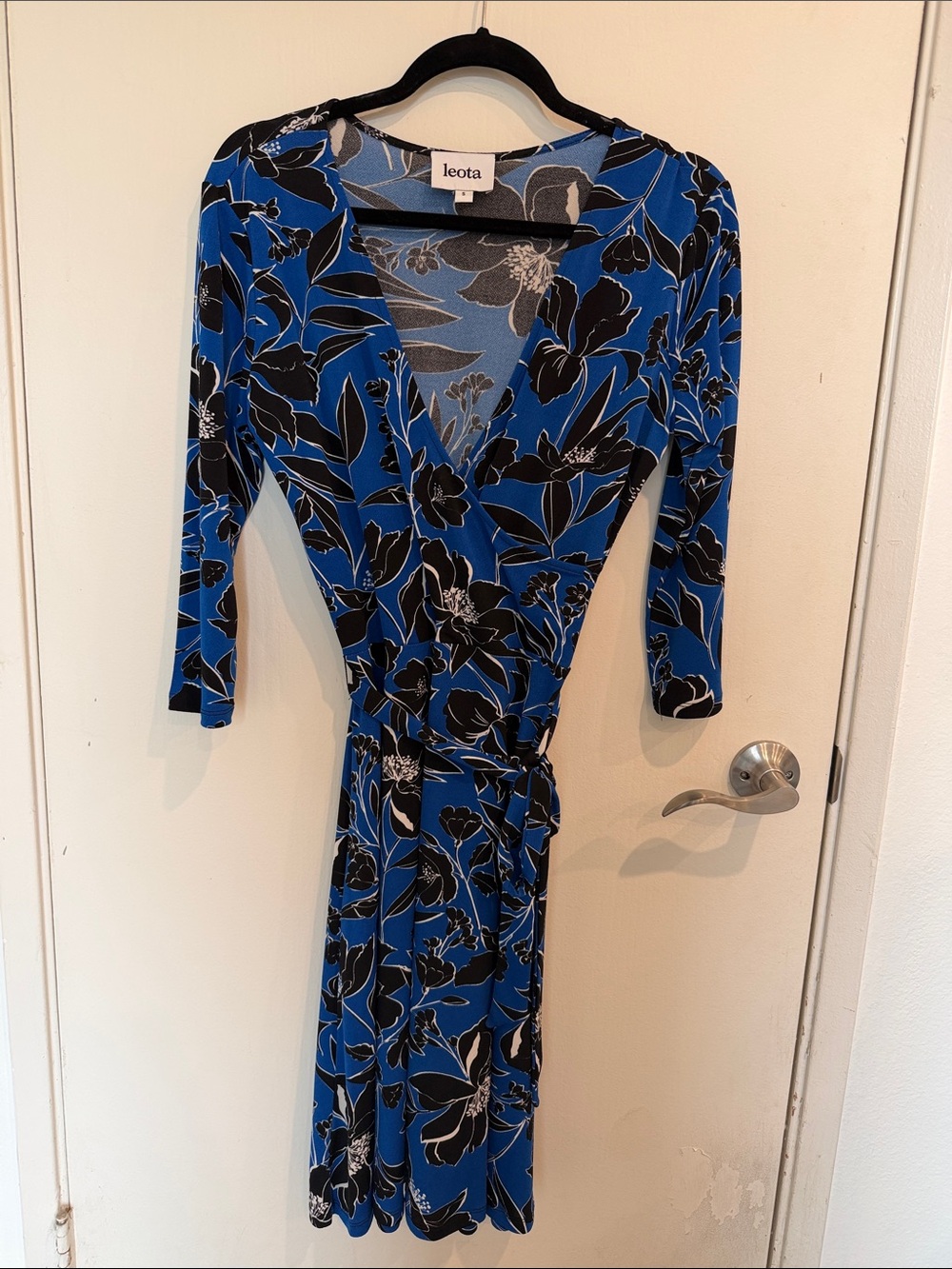 Leota Royal Blue & Black Floral Wrap Dress